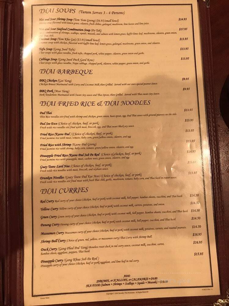 Sawadee Thai Restaurant - Salt Lake City, UT menu_pic