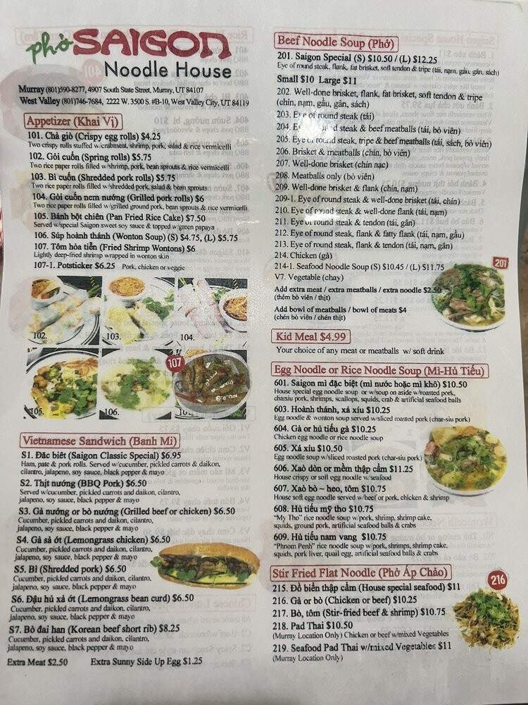 Pho Saigon Noodle House - Salt Lake City, UT menu_pic