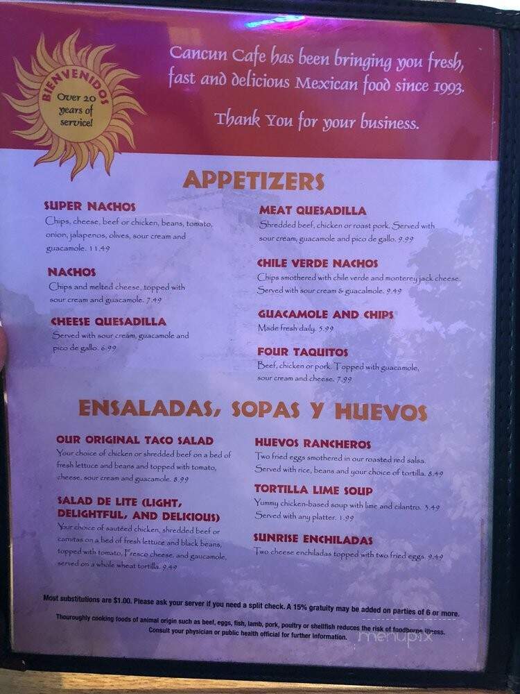 Cancun Cafe - Salt Lake City, UT menu_pic