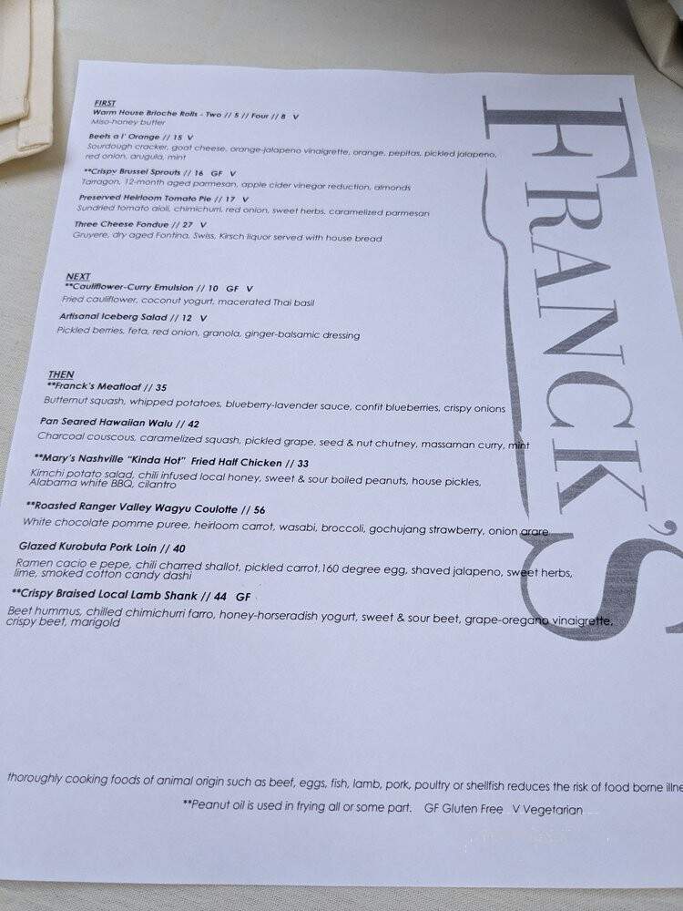 Franck's Restaurant - Holladay, UT menu_pic