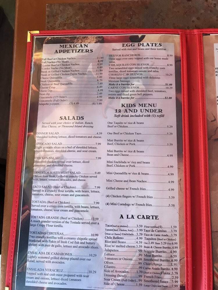 Ernesto's - St George, UT menu_pic