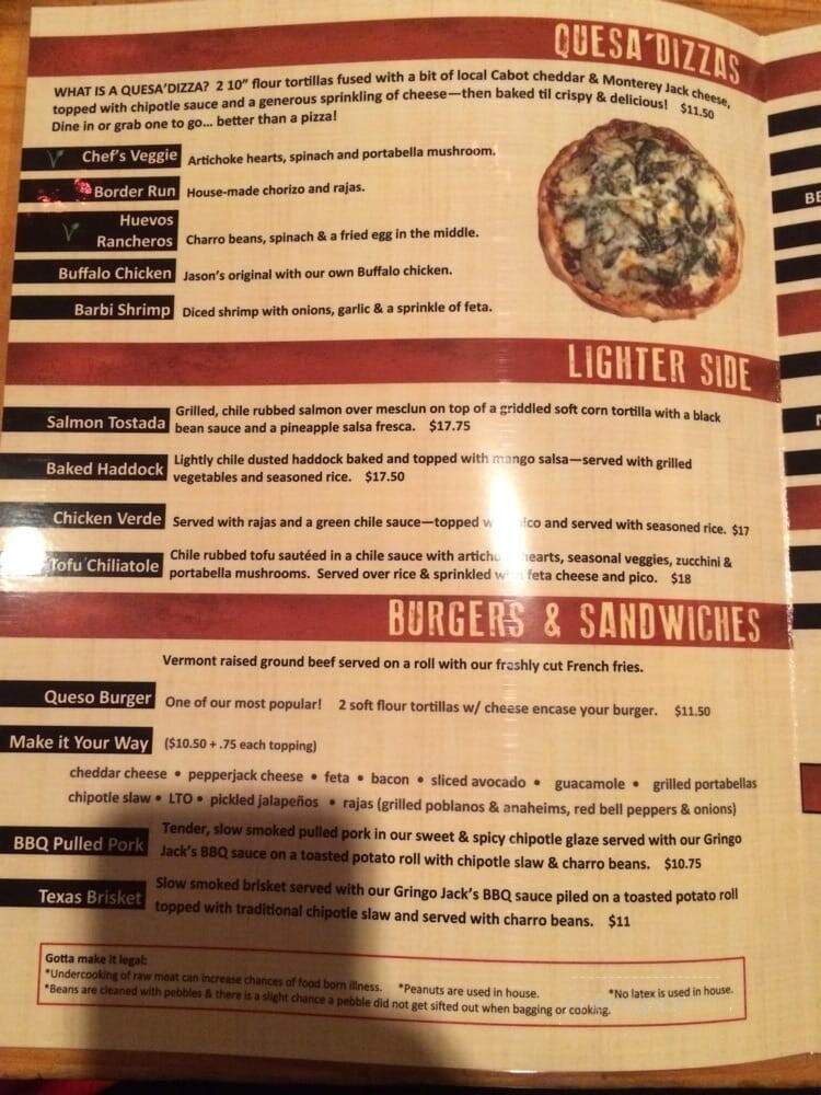 Candeleros Southwestern Grill - Manchester Center, VT menu_pic