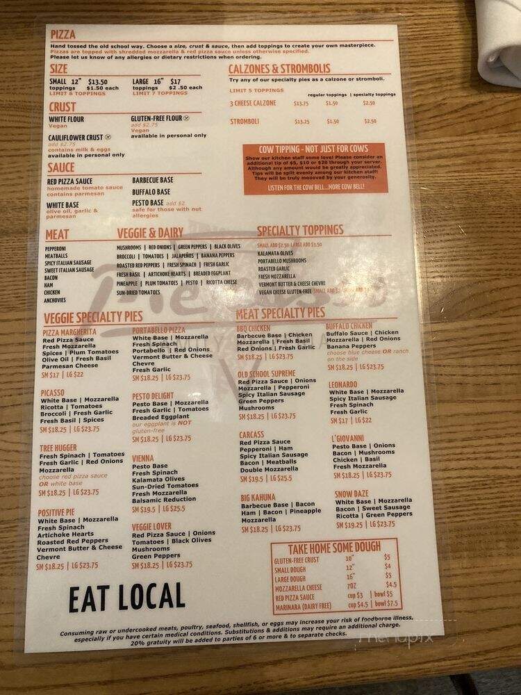 Pie-Casso New York Style Pizza - Stowe, VT menu_pic