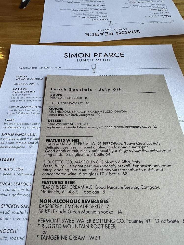 Simon Pearce Restaurant - Quechee, VT menu_pic