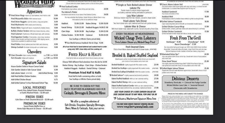 Weathervane Seafood Restaurant - Rutland, VT