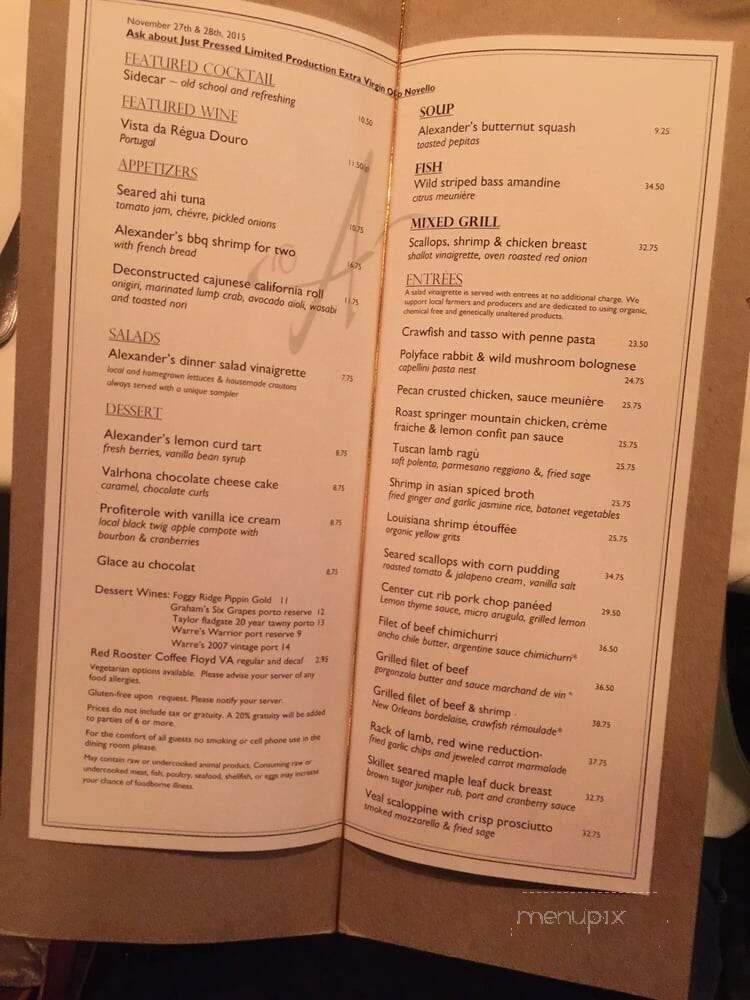 Alexander's - Roanoke, VA menu_pic