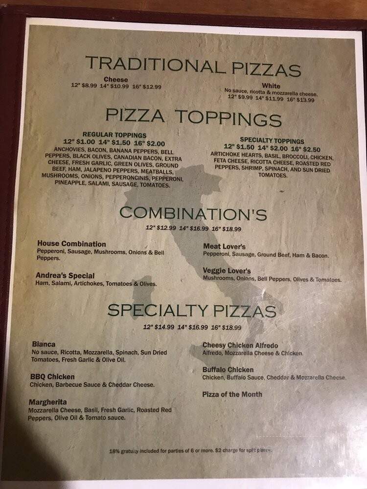 Andrea's Italian Restaurant - Chesapeake, VA menu_pic