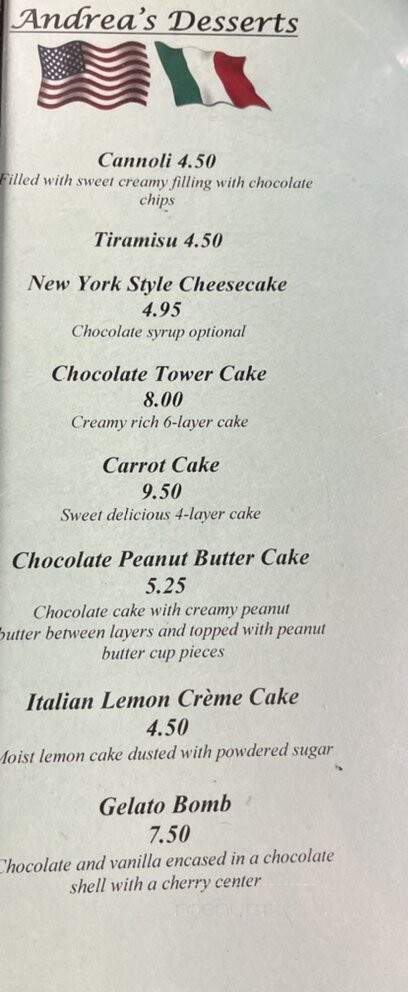 Andrea's Italian Restaurant - Tabb, VA menu_pic