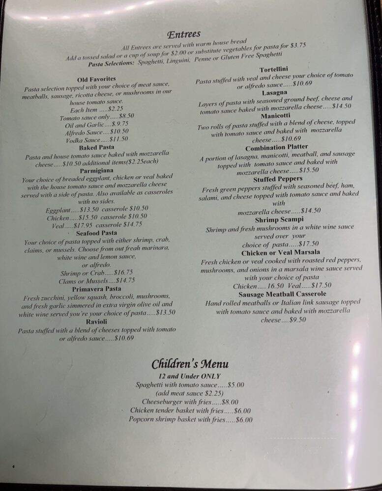 Andrea's Italian Restaurant - Tabb, VA menu_pic