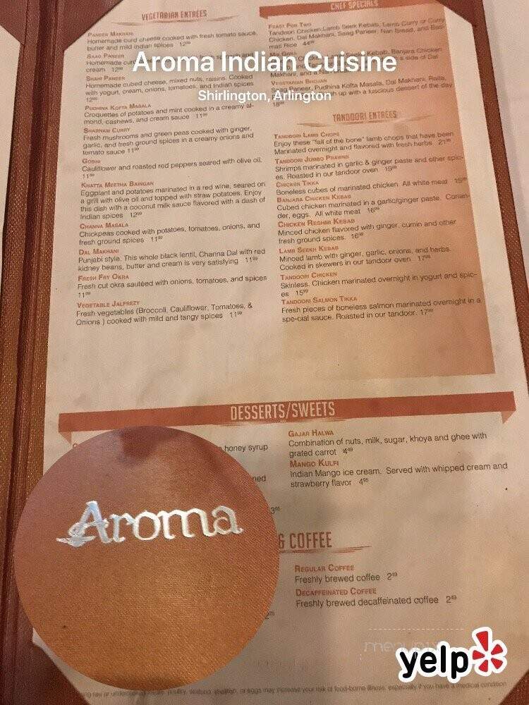 Aroma Indian Cusine - Arlington, VA menu_pic