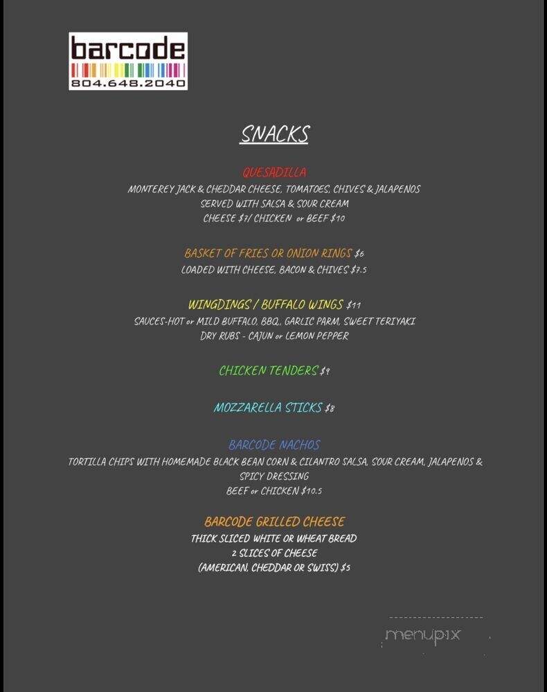 Barcode - Richmond, VA menu_pic