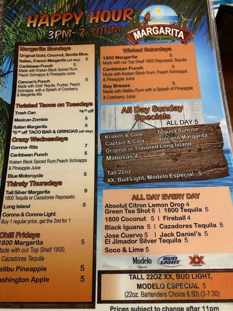 Cancun Mexican Margaritaville - Fredericksburg, VA menu_pic