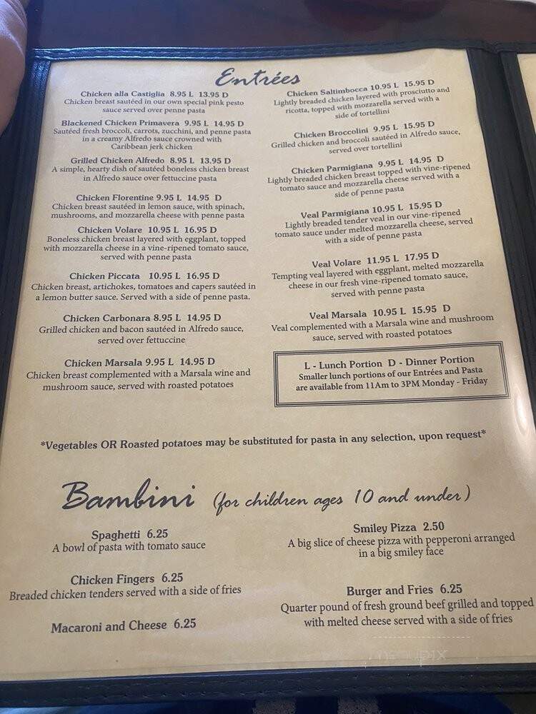 Castiglia's Italian Restaurant - Fredericksburg, VA menu_pic