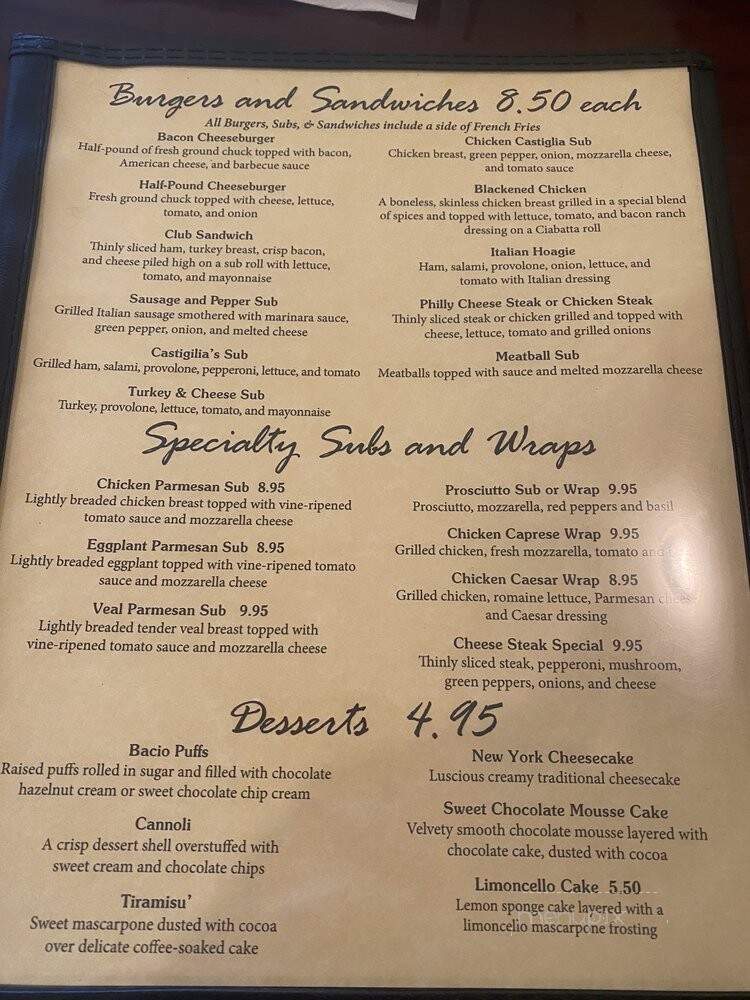 Castiglia's Italian Restaurant - Fredericksburg, VA menu_pic