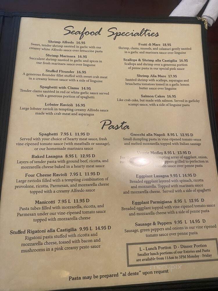 Castiglia's Italian Restaurant - Fredericksburg, VA menu_pic