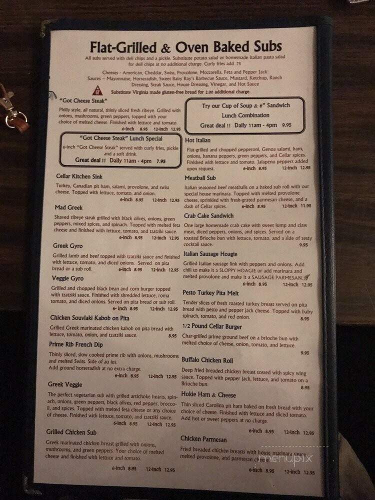 Cellar Restaurant - Blacksburg, VA menu_pic
