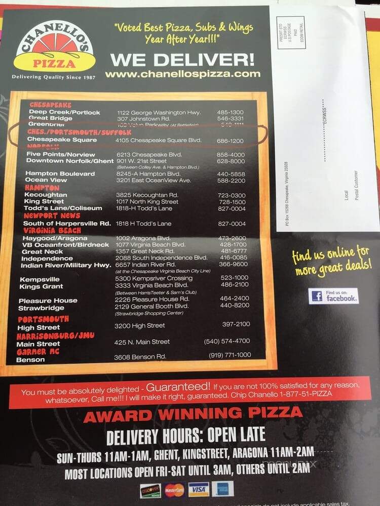 Chanello's Pizza - Portsmouth, VA menu_pic