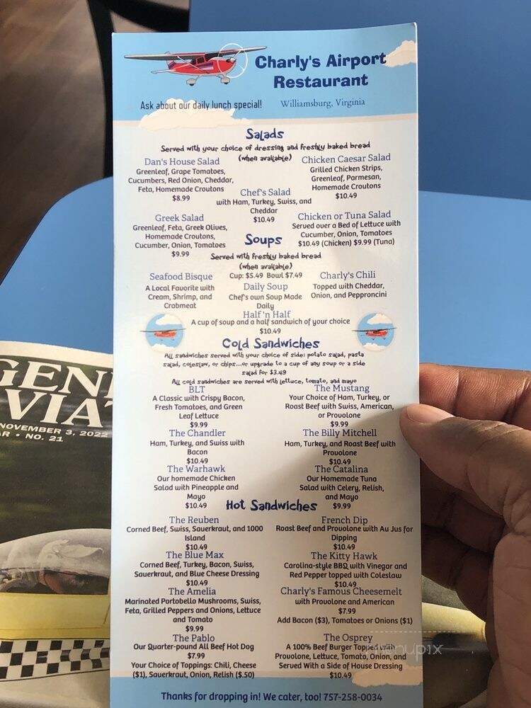 Charly's Airport Restaurant - Williamsburg, VA menu_pic