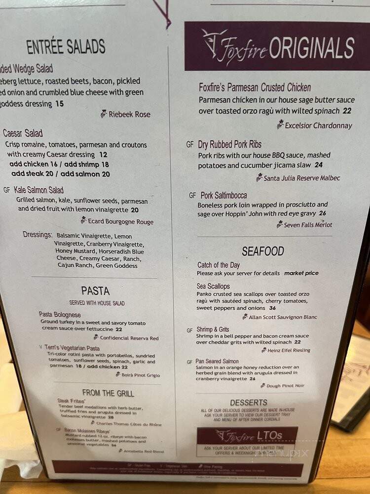 Fox Fire Grill - Alexandria, VA menu_pic