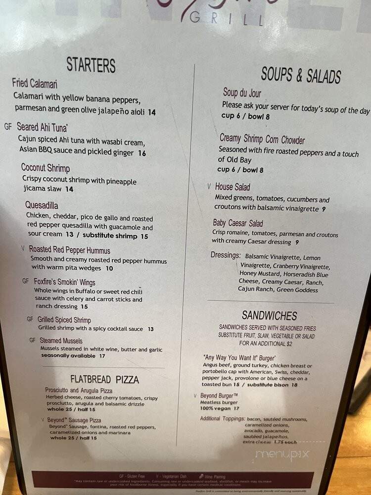 Fox Fire Grill - Alexandria, VA menu_pic