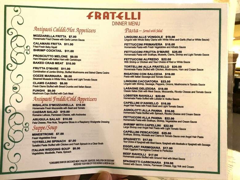 Fratelli Italian Restaurant - Alexandria, VA menu_pic