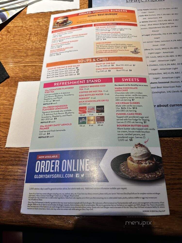 Glory Days Grill - Lorton, VA menu_pic