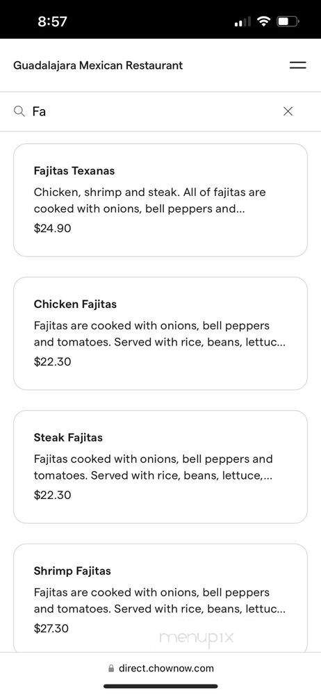 Guadalajara Mexican Restaurant - Charlottesville, VA menu_pic