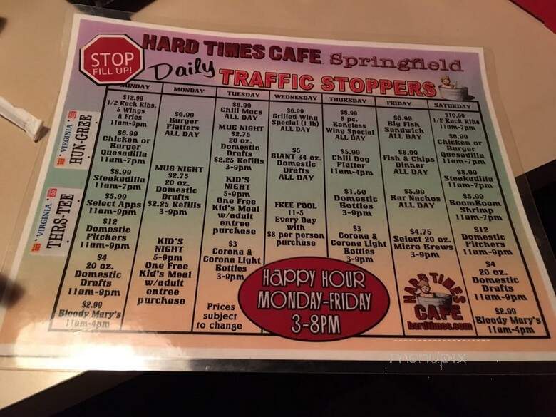 Hard Times Cafe - Springfield, VA menu_pic
