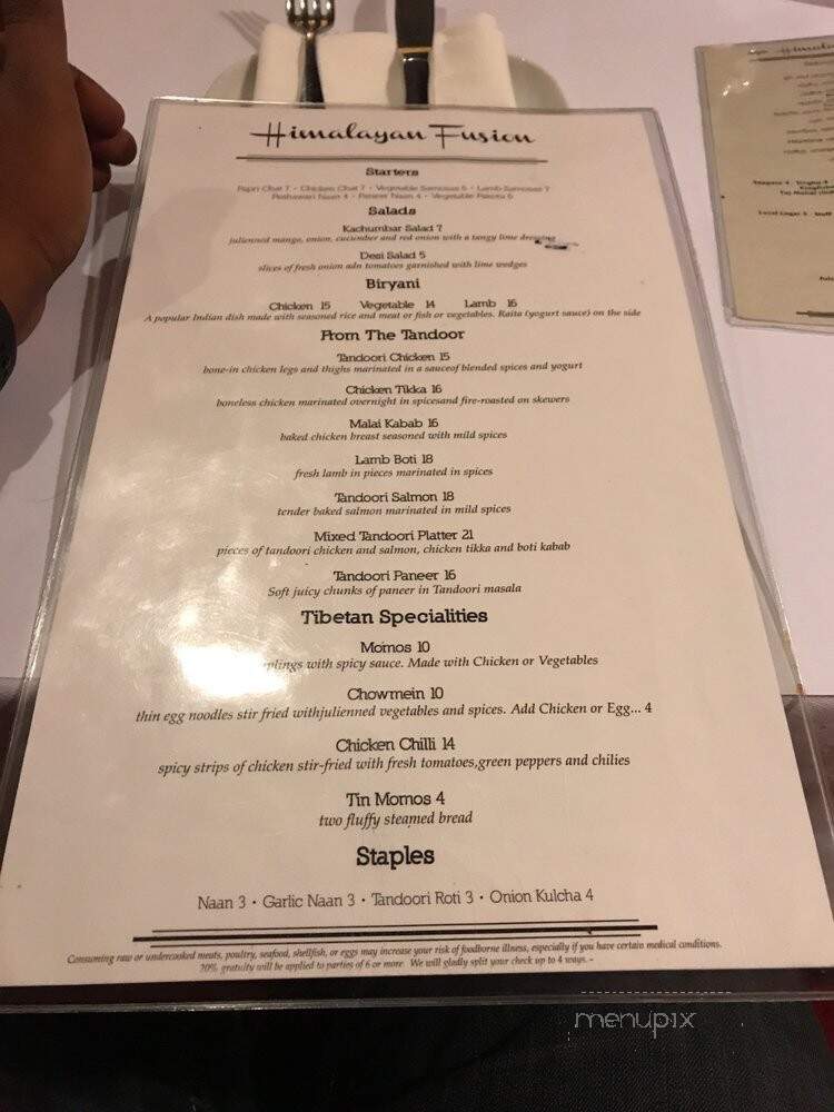 Himalayan Fusion - Charlottesville, VA menu_pic