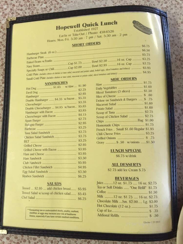 Hopewell Quick Lunch - Hopewell, VA menu_pic