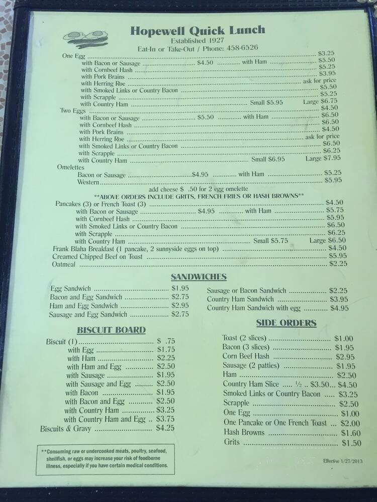 Hopewell Quick Lunch - Hopewell, VA menu_pic