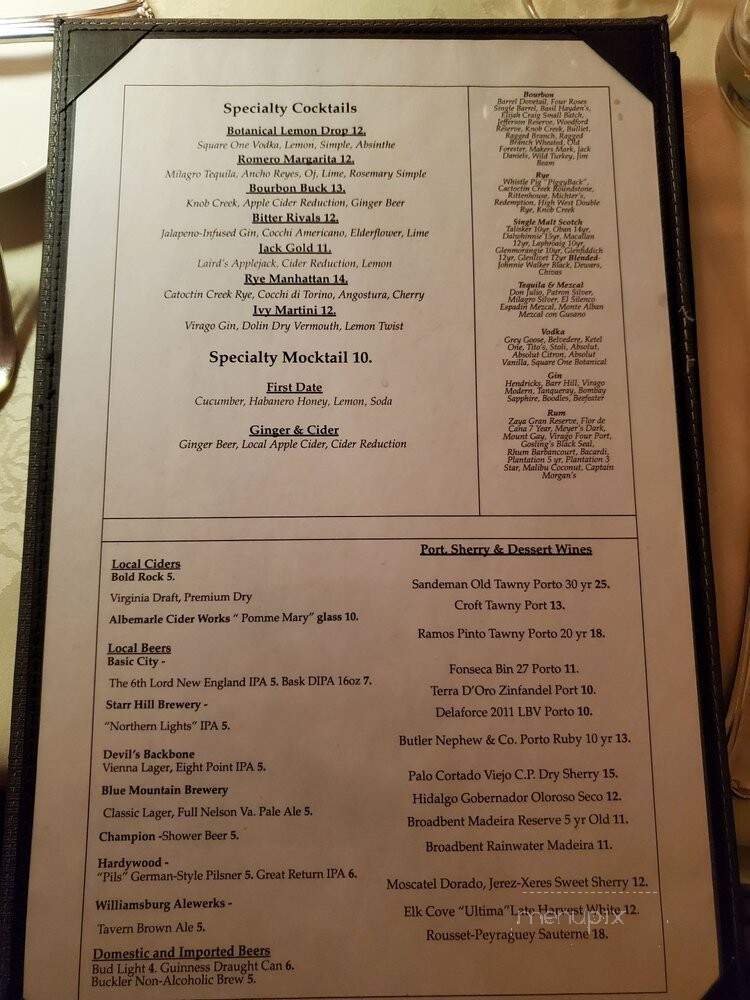 Ivy Inn Restaurant - Charlottesville, VA menu_pic