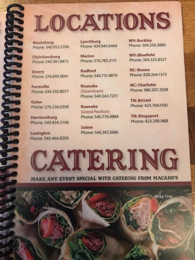 Macado's - Roanoke, VA menu_pic