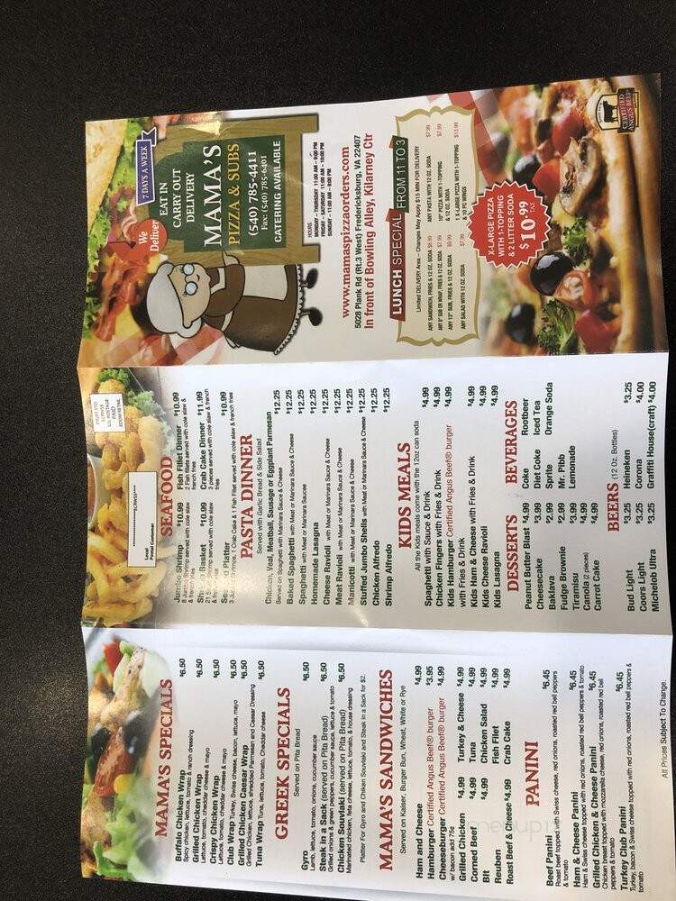 Mama's Pizza - Fredericksburg, VA menu_pic