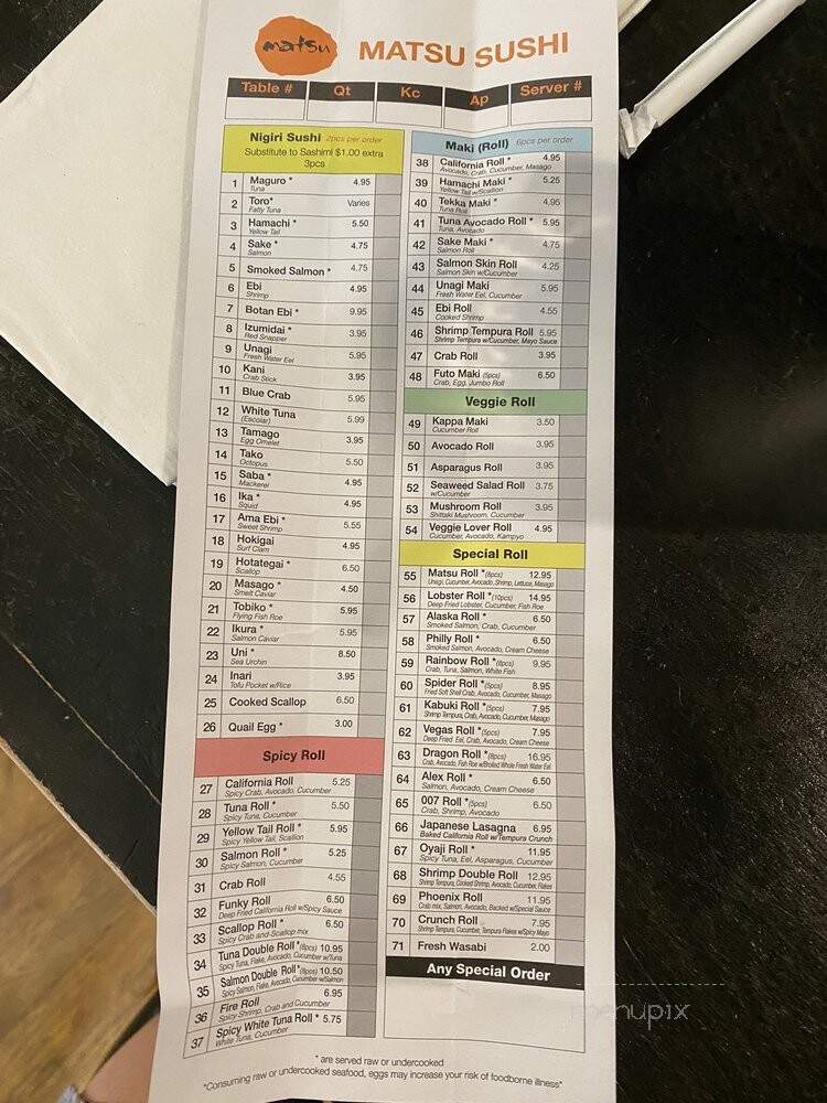 Matsu Sushi Restaurant - Centreville, VA menu_pic