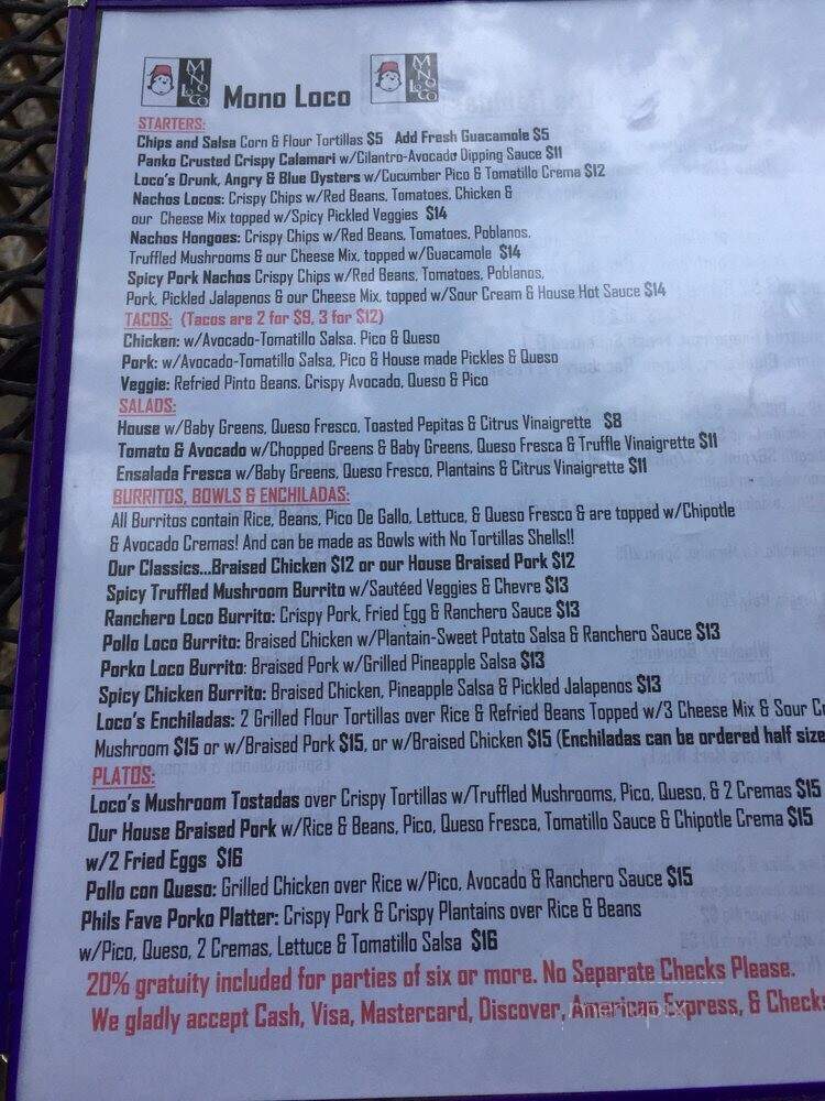 Mono Loco - Charlottesville, VA menu_pic