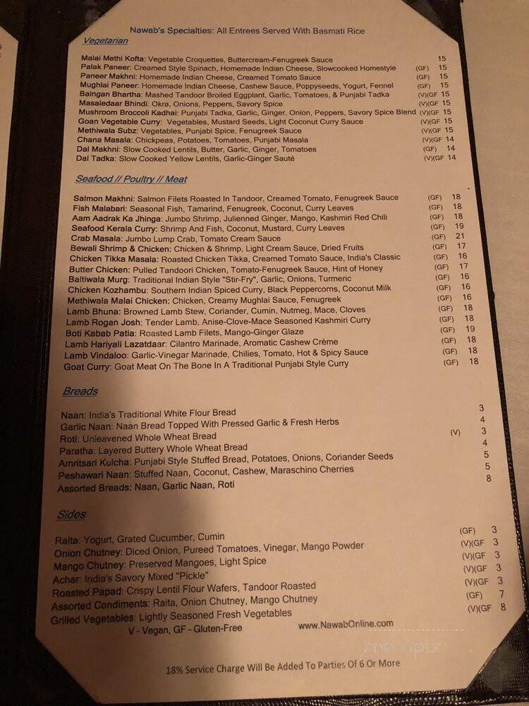 Nawab Indian Cuisine - Williamsburg, VA menu_pic