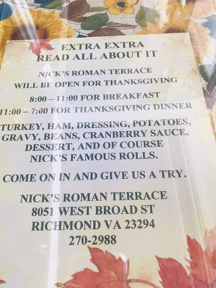 Nick's Roman Terrace - Richmond, VA menu_pic
