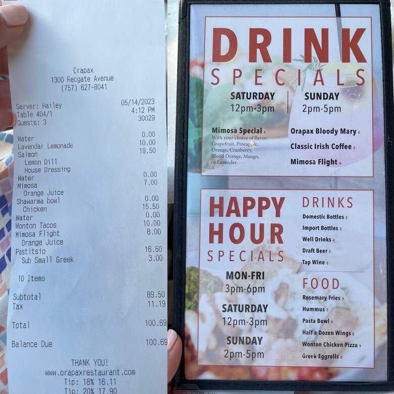 Orapax Restaurants - Norfolk, VA menu_pic