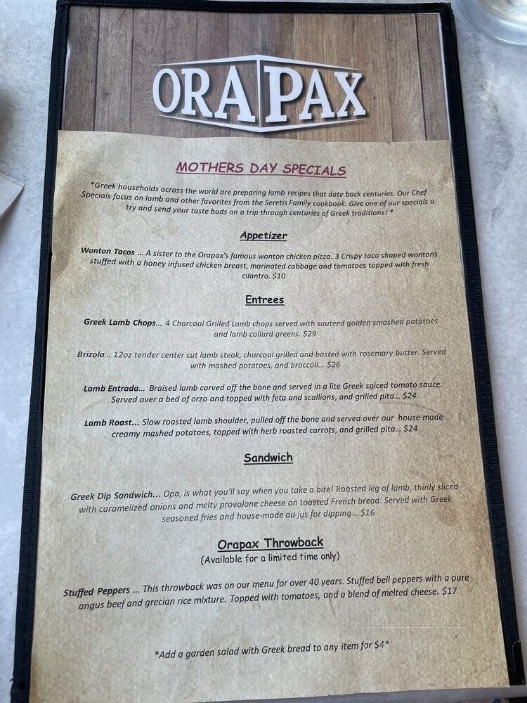 Orapax Restaurants - Norfolk, VA menu_pic