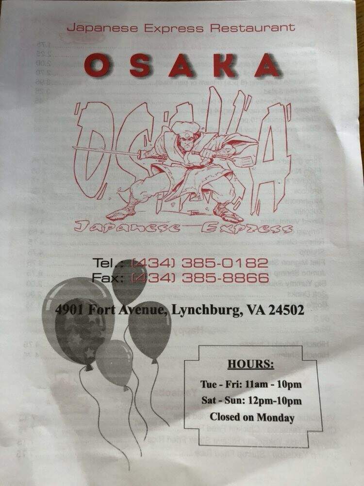 Osaka Japanese Express Restaurant - Lynchburg, VA menu_pic