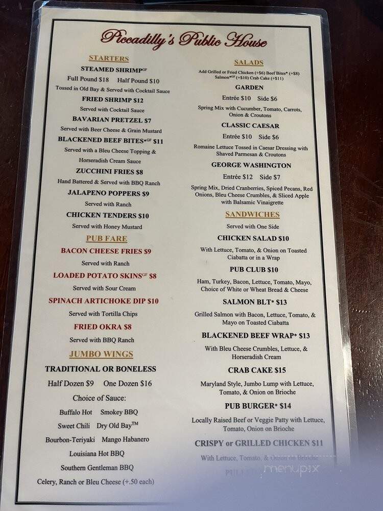 Piccadilly Brew Pub & Restaurant - Winchester, VA menu_pic