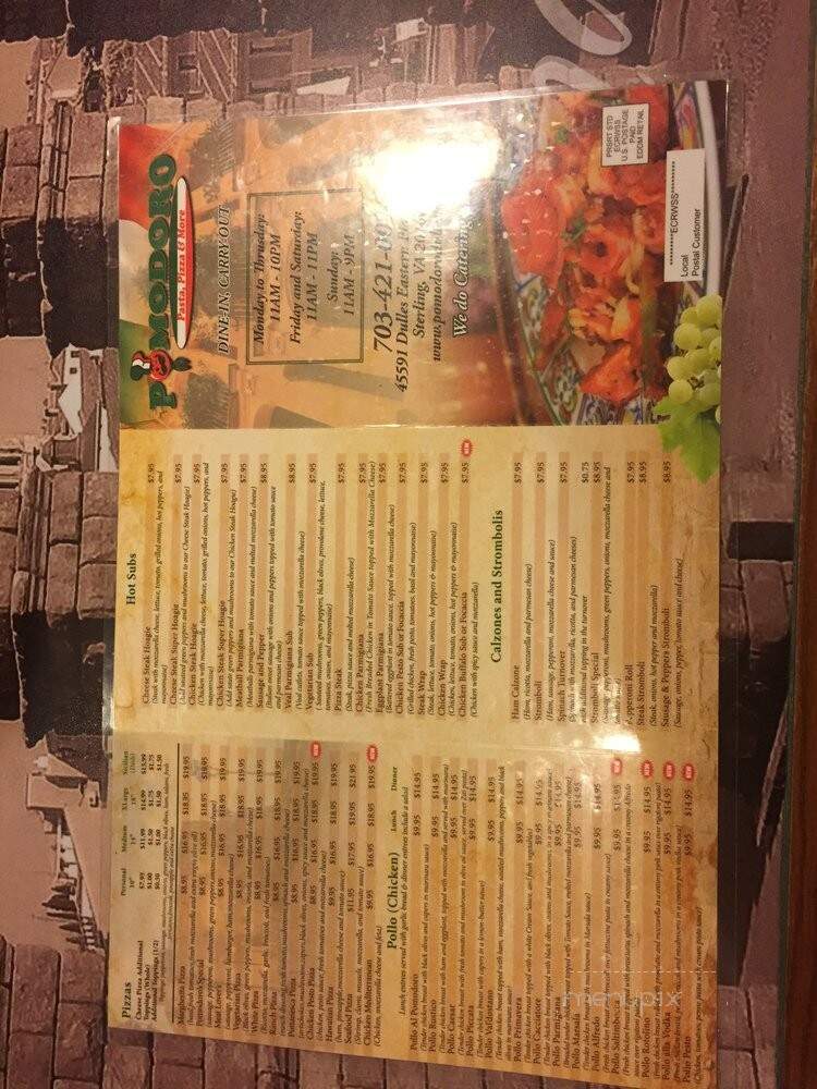 Pomodoro Dulles - Sterling, VA menu_pic