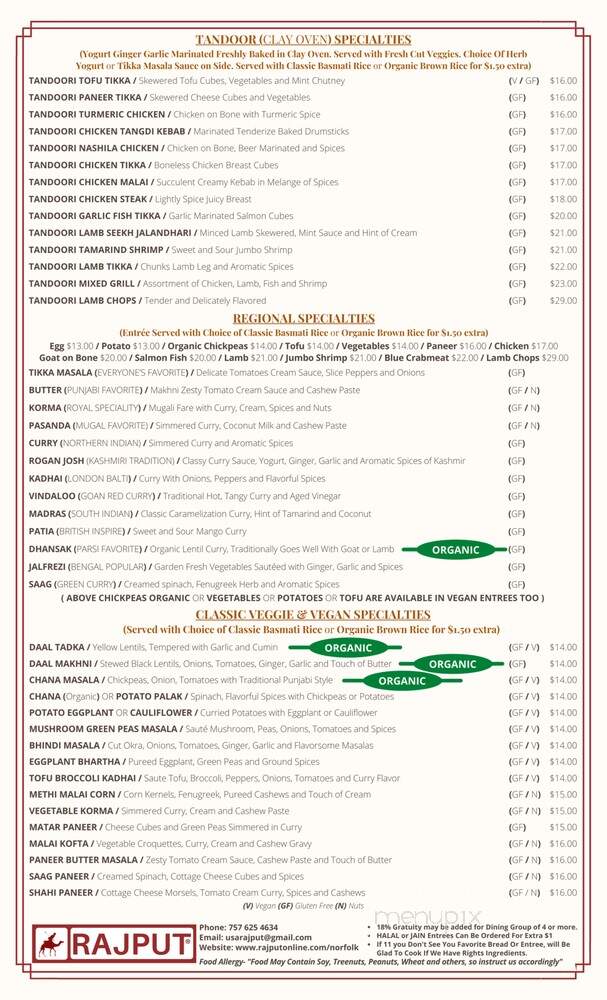 Rajput Indian Cuisine - Norfolk, VA menu_pic