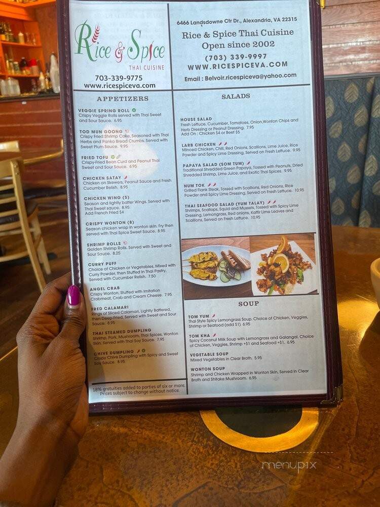 Rice & Spice Thai Cuisine - Alexandria, VA menu_pic