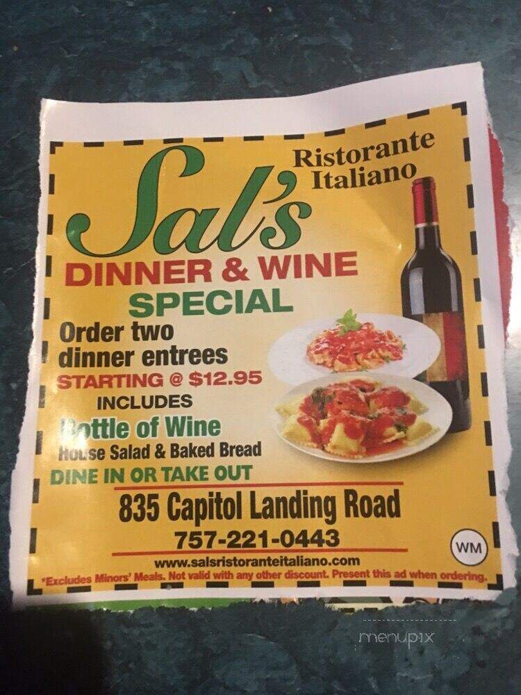 Sal's Ristorante Italiano - Williamsburg, VA menu_pic
