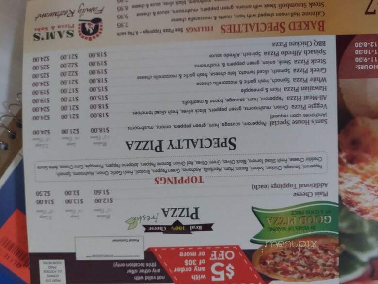 Sam's Pizza & Subs - Fredericksburg, VA menu_pic