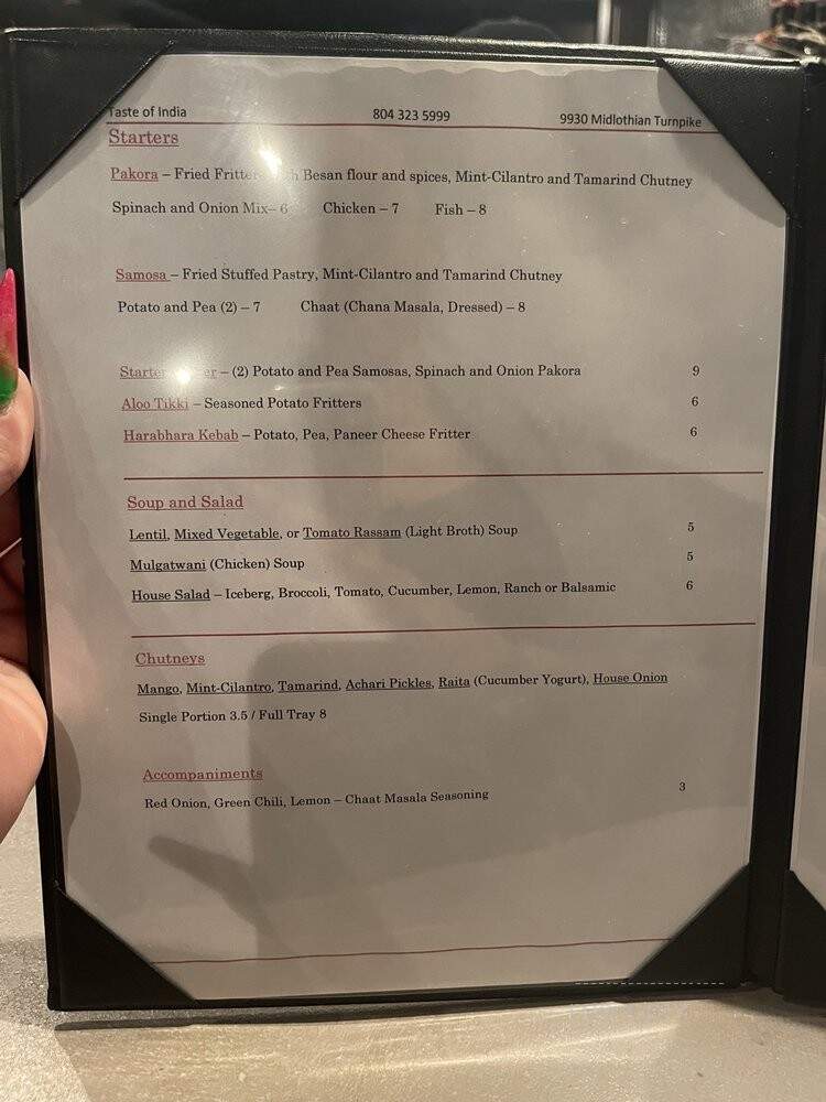 Taste Of India Restaurant - Richmond, VA menu_pic