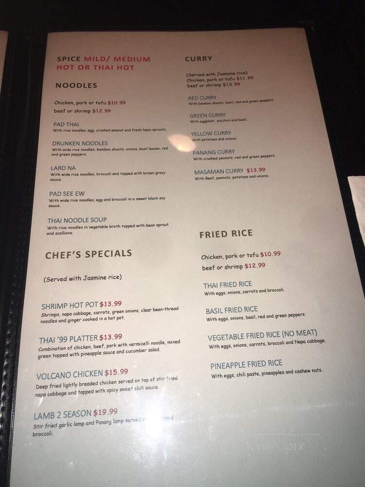 Thai 99 - Lynchburg, VA menu_pic