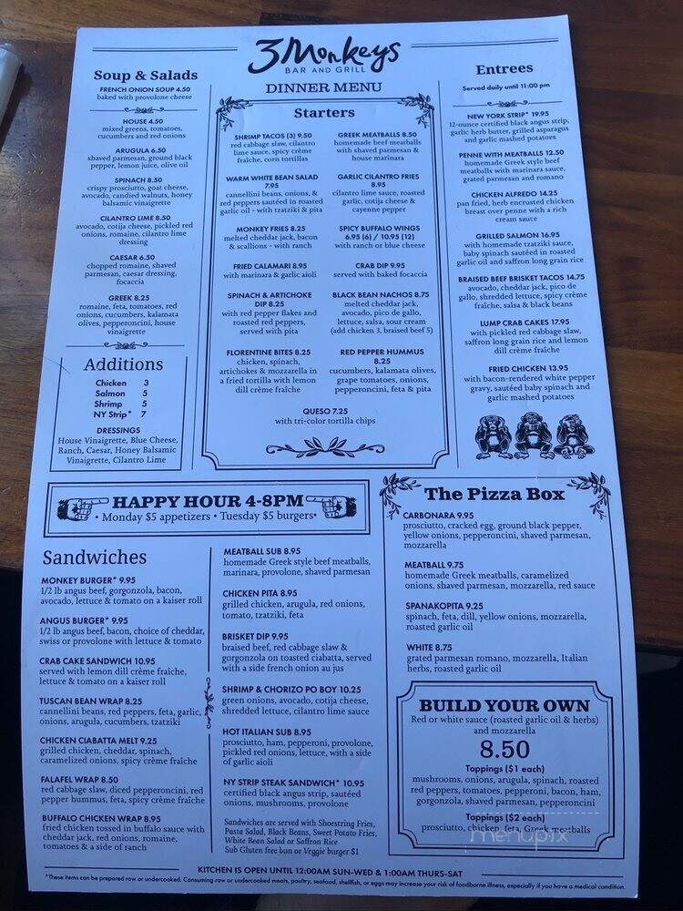 Three Monkeys - Richmond, VA menu_pic